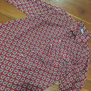 Red Button Down Printed Blouse